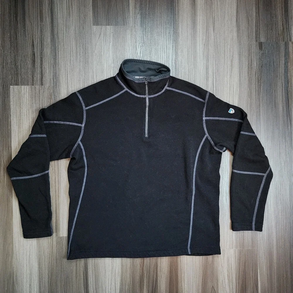 Kulh Mens Size XL Kashmira Black & Gray Fleece Lined 1/4 Zip Sweater Pullover